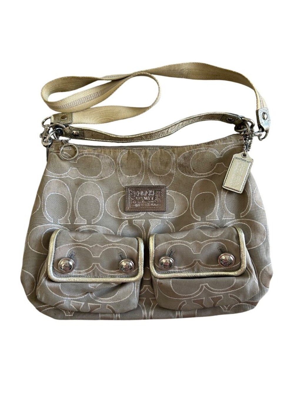 VTG Y2K Coach Poppy Khaki & Metallic Gold Signature Fabric Shoulder Bag